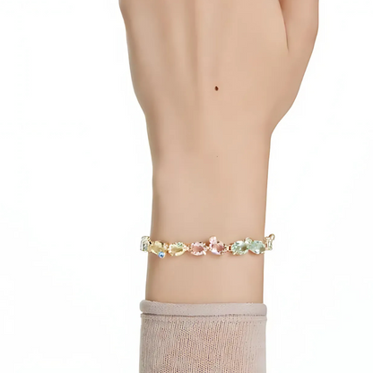PULSERA BRAZALETE SWAROVSKI TENIS GEMA MULTI COLOR DORADO ORO 14K