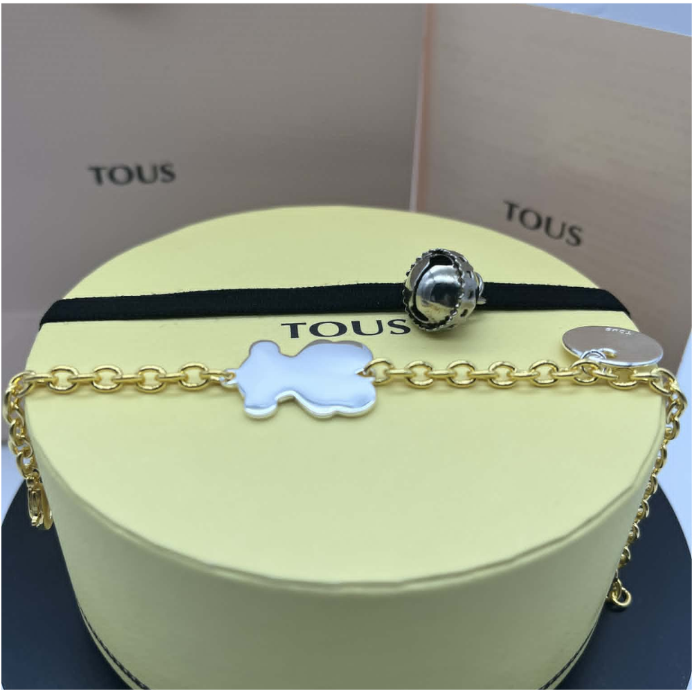 PULSERA BRAZALETE TOUS CADENA DE ACERO BICOLOR Y MOTIVO OSO CHARM ZOCALO ONLINE