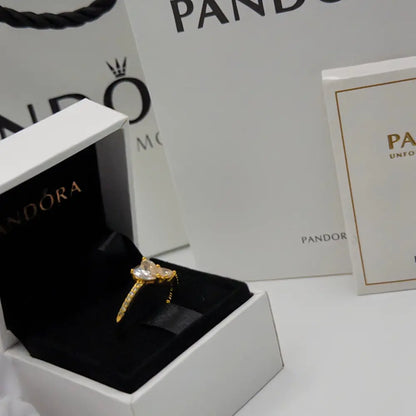 ANILLO PROMESA PANDORA DORADO DOBLE CORAZON PLATA .925 ZOCALO ONLINE