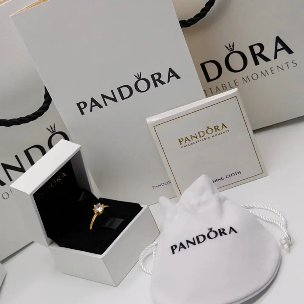 ANILLO COMPROMISO PANDORA DORADO CORONA TRANSPARENTE + KIT DE REGALO ZOCALO ONLINE
