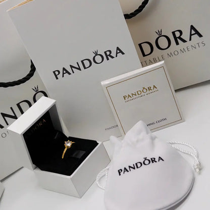 ANILLO COMPROMISO PANDORA DORADO CORONA TRANSPARENTE + KIT DE REGALO ZOCALO ONLINE