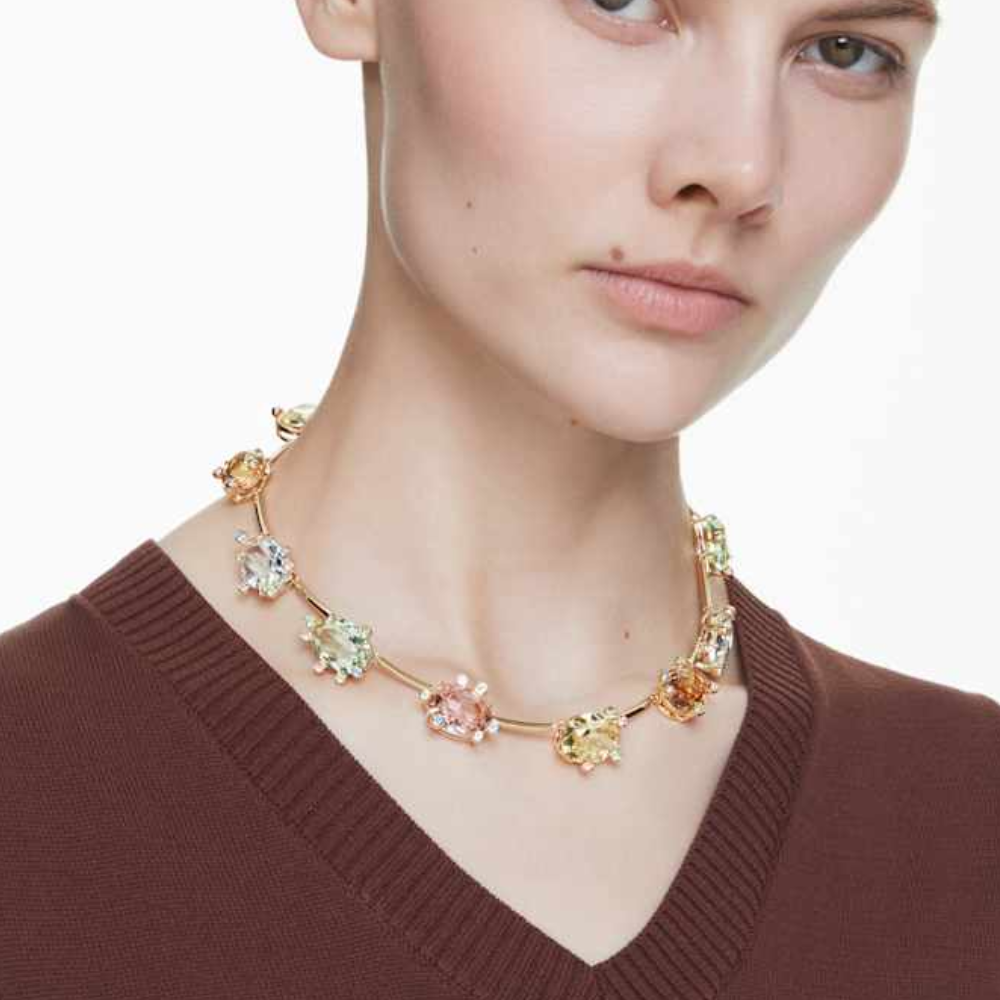 COLLAR GEMA CRISTALES COMPLETO MULTI COLOR SWAROVSKI + KIT DE REGALO