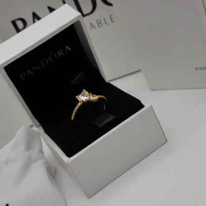 ANILLO PROMESA PANDORA DORADO DOBLE CORAZON PLATA .925 ZOCALO ONLINE
