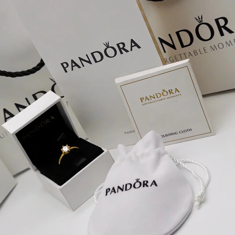 ANILLO COMPROMISO PANDORA DORADO CORONA TRANSPARENTE + KIT DE REGALO ZOCALO ONLINE