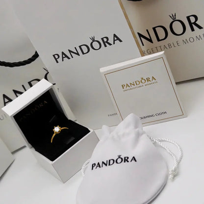 ANILLO COMPROMISO PANDORA DORADO CORONA TRANSPARENTE + KIT DE REGALO ZOCALO ONLINE