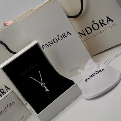 COLLAR PANDORA DIJE LLAVE CORAZON ROJO DANNA PAOLA PLATA .925 ZOCALO ONLINE