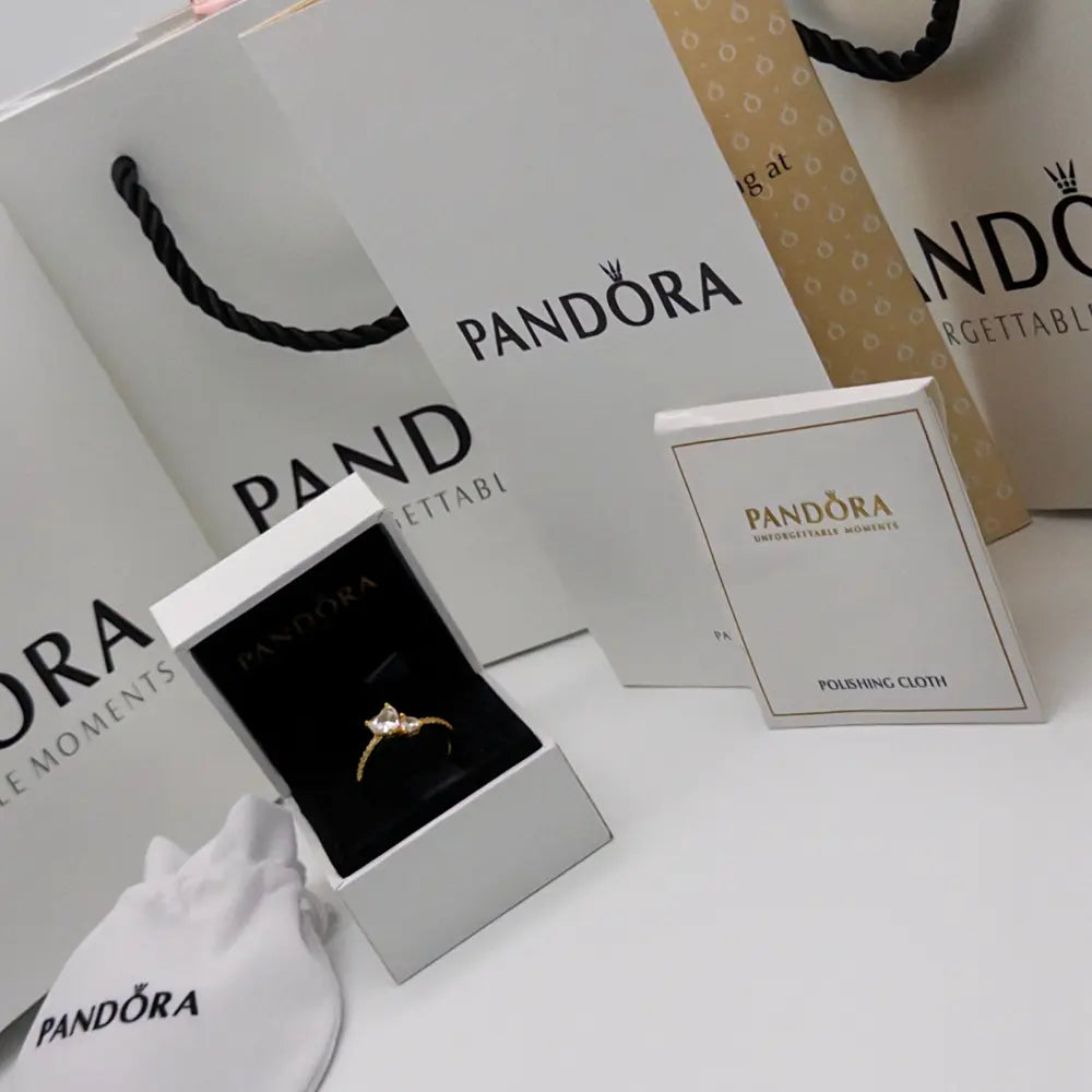 ANILLO PROMESA PANDORA DORADO DOBLE CORAZON PLATA .925 ZOCALO ONLINE