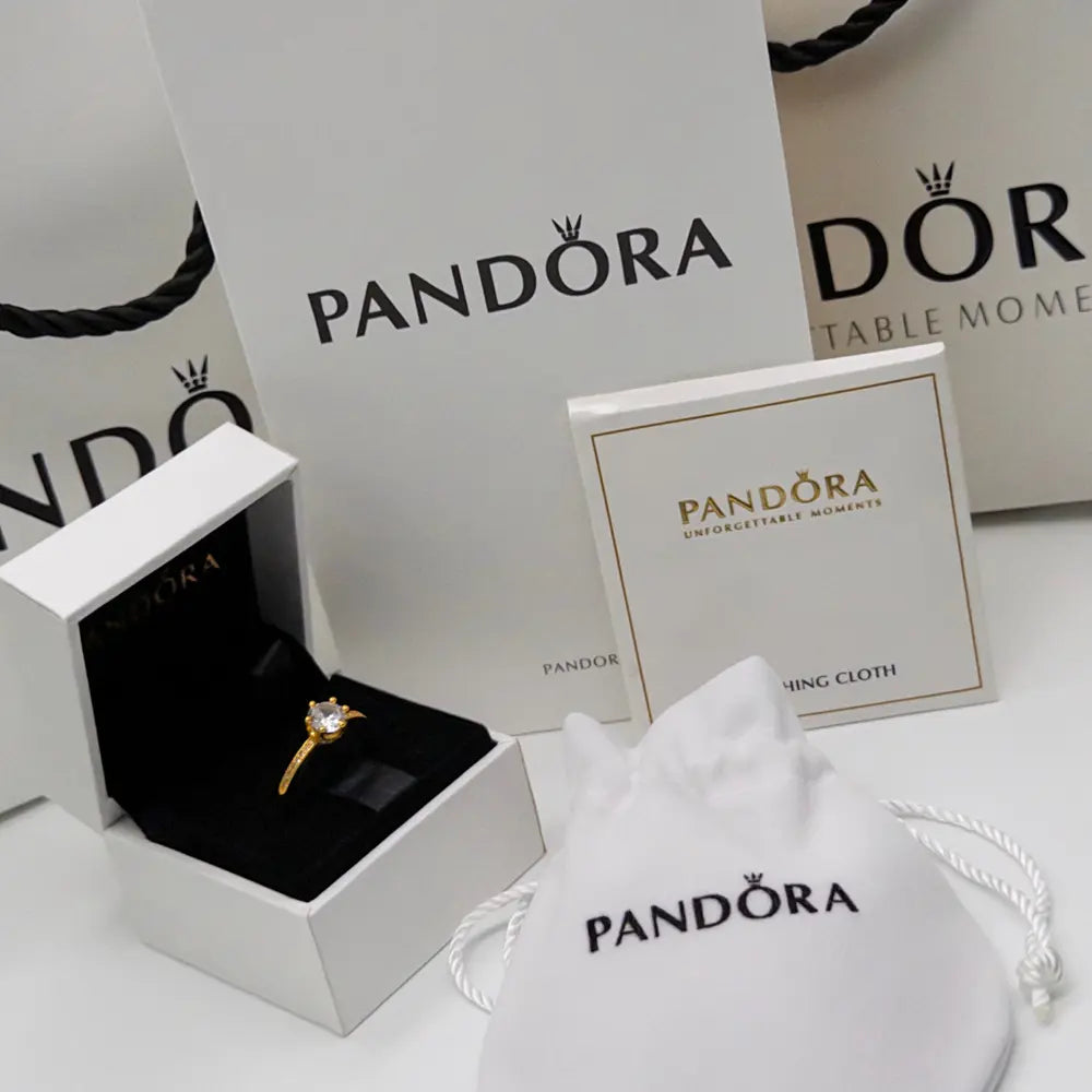ANILLO COMPROMISO PANDORA DORADO CORONA TRANSPARENTE + KIT DE REGALO ZOCALO ONLINE