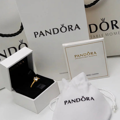 ANILLO COMPROMISO PANDORA DORADO CORONA TRANSPARENTE + KIT DE REGALO ZOCALO ONLINE