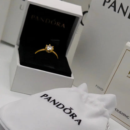 ANILLO COMPROMISO PANDORA DORADO CORONA TRANSPARENTE + KIT DE REGALO ZOCALO ONLINE