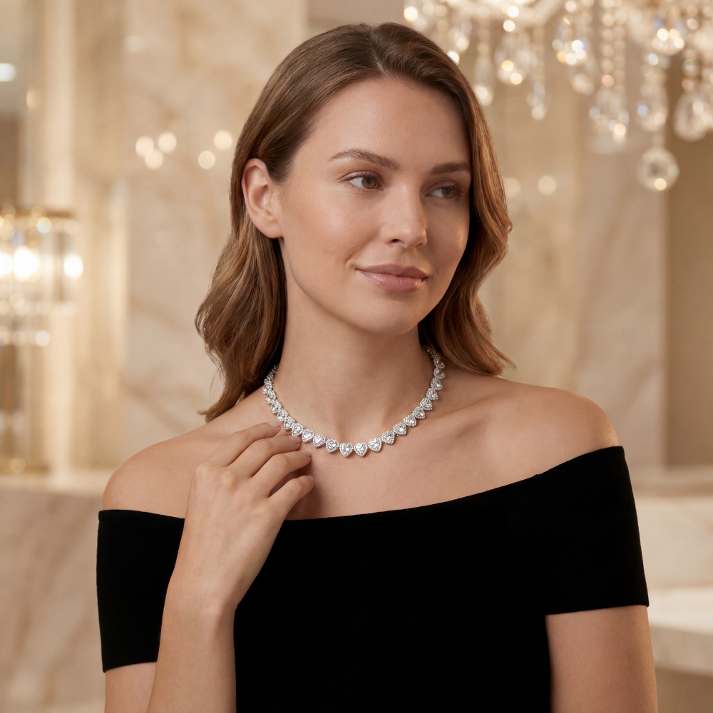 SET CONJUNTO COLLAR + PULSERA + ARETES SWAROVSKI ARIANA GRANDE CORAZONES ZOCALO ONLINE