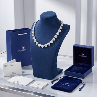 COLLAR SWAROVSKI TENIS CORAZONES BLANCOS ARIANA GRANDE + KIT DE REGALO ZOCALO ONLINE