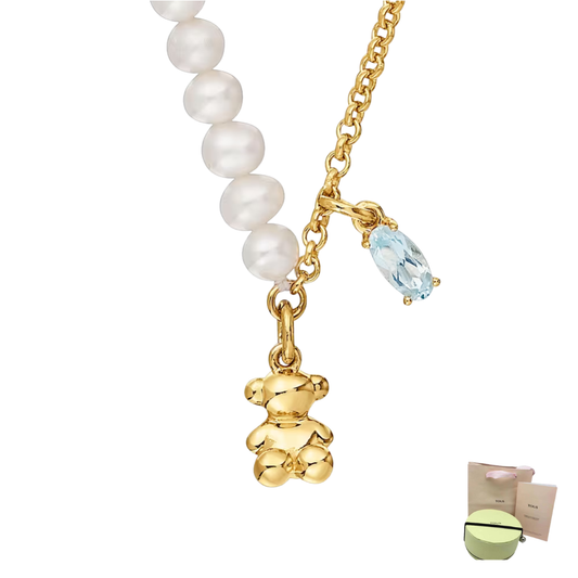 COLLAR TOUS DIJE ORO OSO TEDDY BEAR PERLAS TOPACIO BOLD BEAR PLATA .925 Y ORO 18K ZOCALO ONLINE