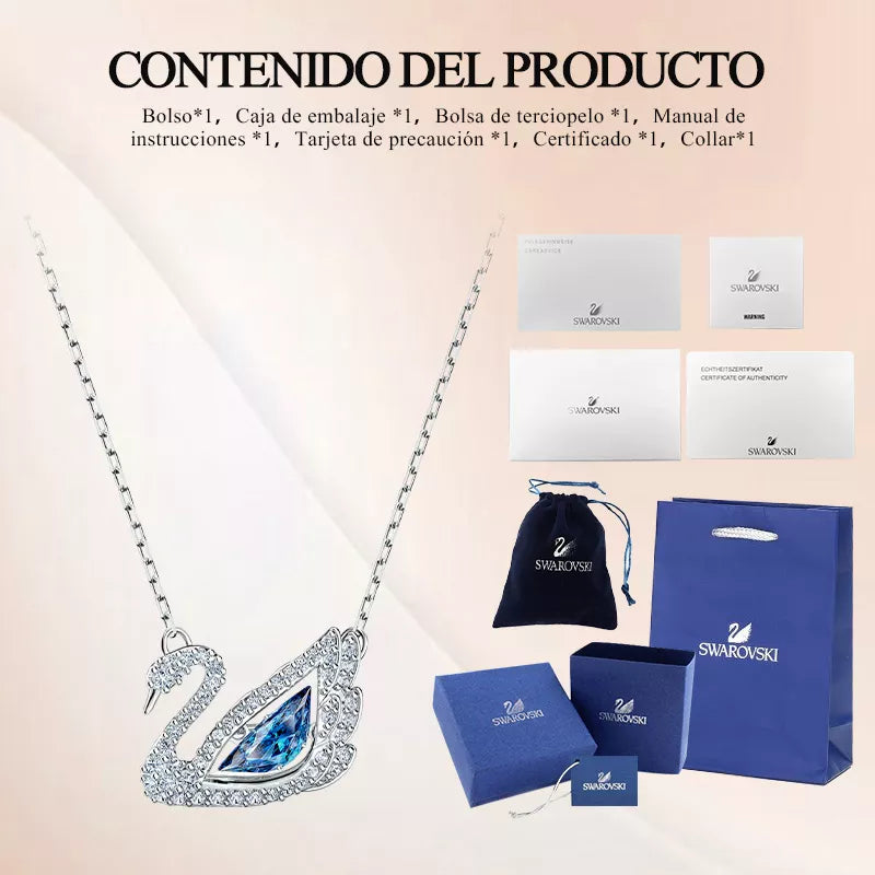 COLLAR SWAROVSKI DANCING SWAN AZUL CISNE RODIO + KIT DE REGALO