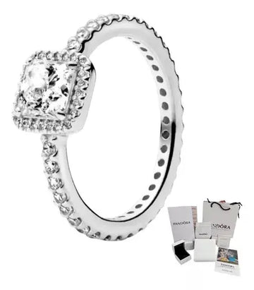 Anillo Square Cuadrado Halo Brillante Pandora