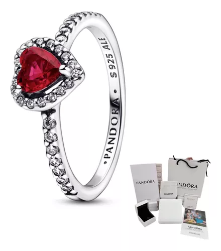 ANILLO PANDORA CORAZON ELEVADO ROJO + KIT DE REGALO