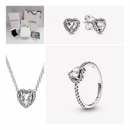 Set Pandora Anillo + Collar + Aretes + Kit De Regalo S 925