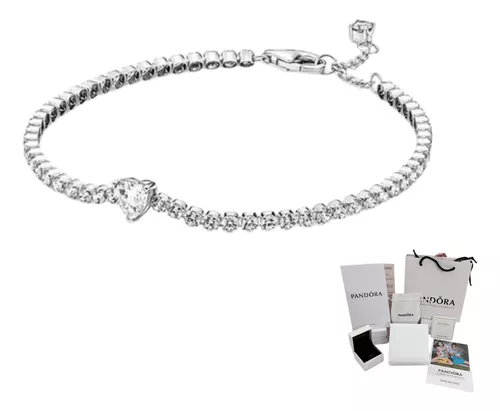 PULSERA PANDORA CORAZON BRILLANTE TENIS + KIT DE REGALO