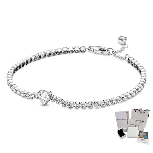 PULSERA PANDORA CORAZON BRILLANTE TENIS + KIT DE REGALO