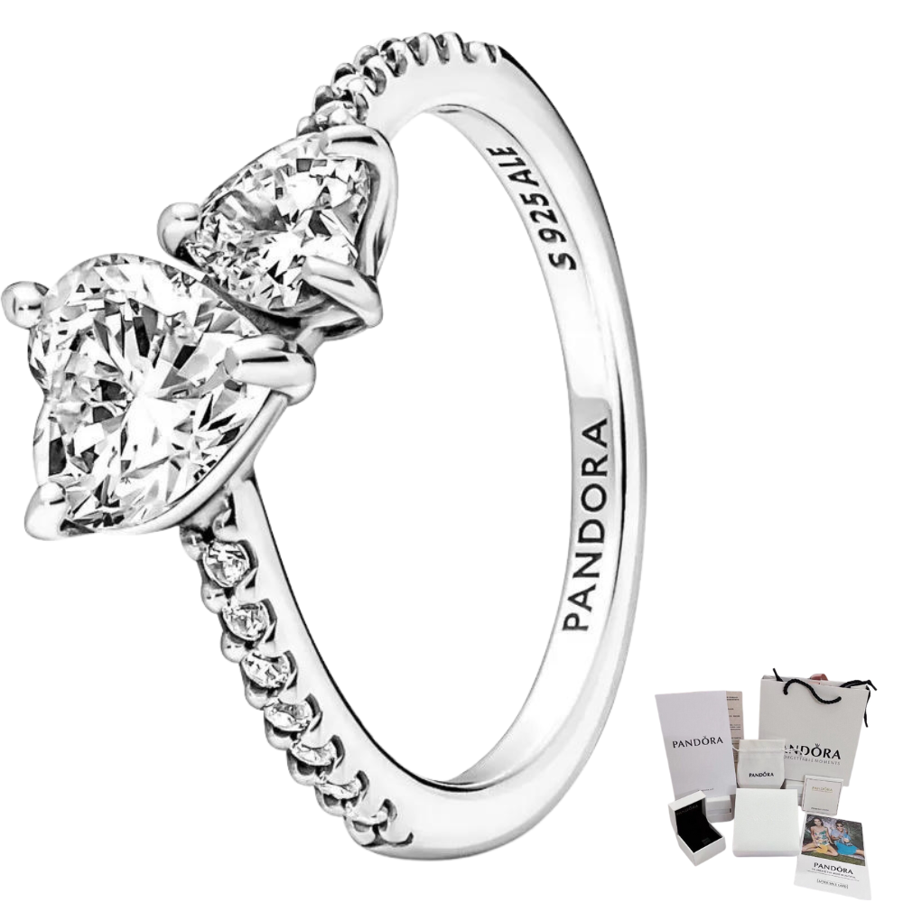 ANILLO PROMESA CORAZON DOBLE PANDORA + KIT DE REGALO