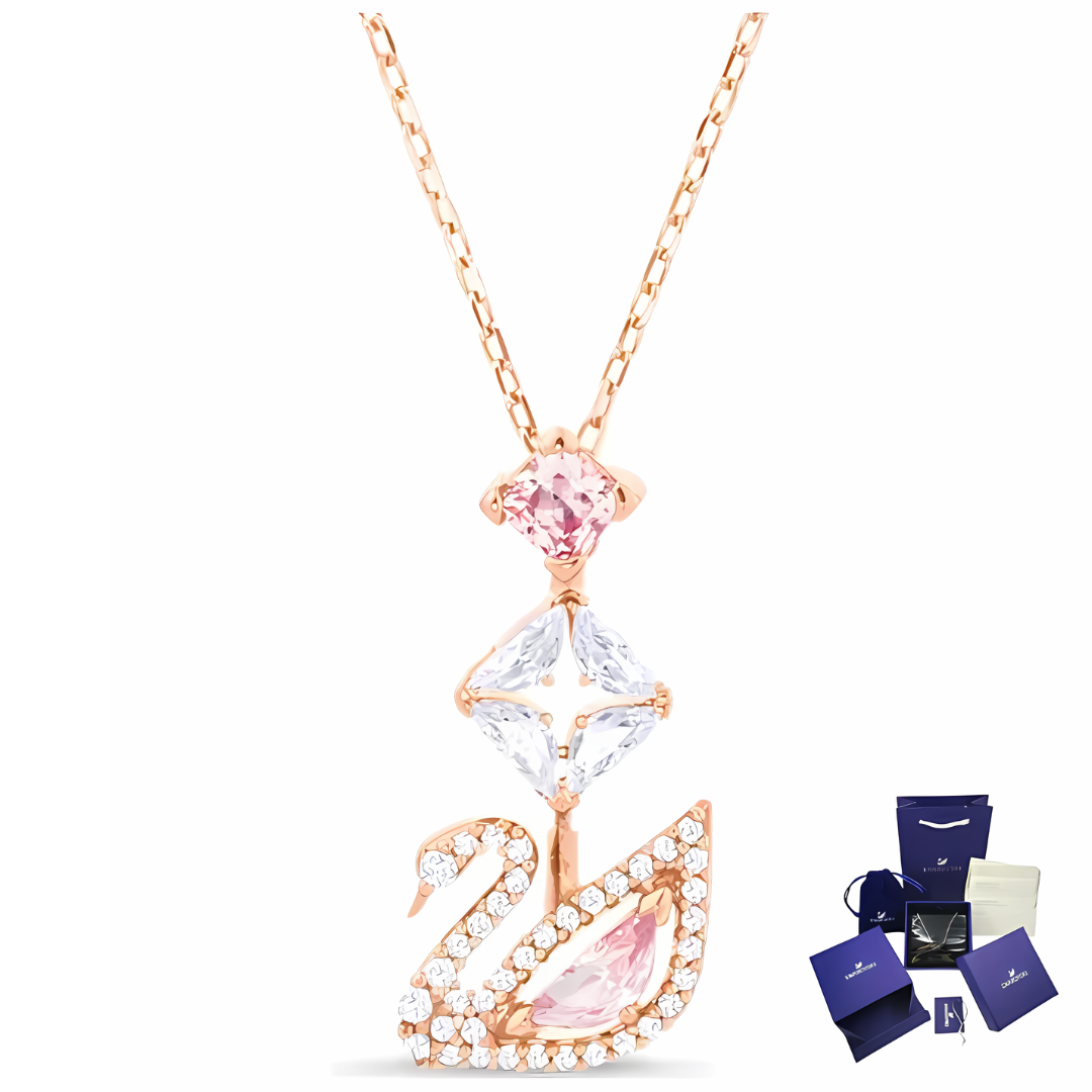 COLLAR DAZZLING SWAN CISNE ROSA RODIO +KIT DE REGALO