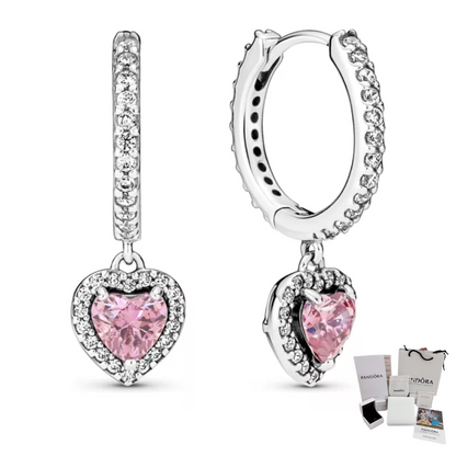 ARETES PENDIENTES DE CORAZÓN ROSA PANDORA + KIT DE REGALO