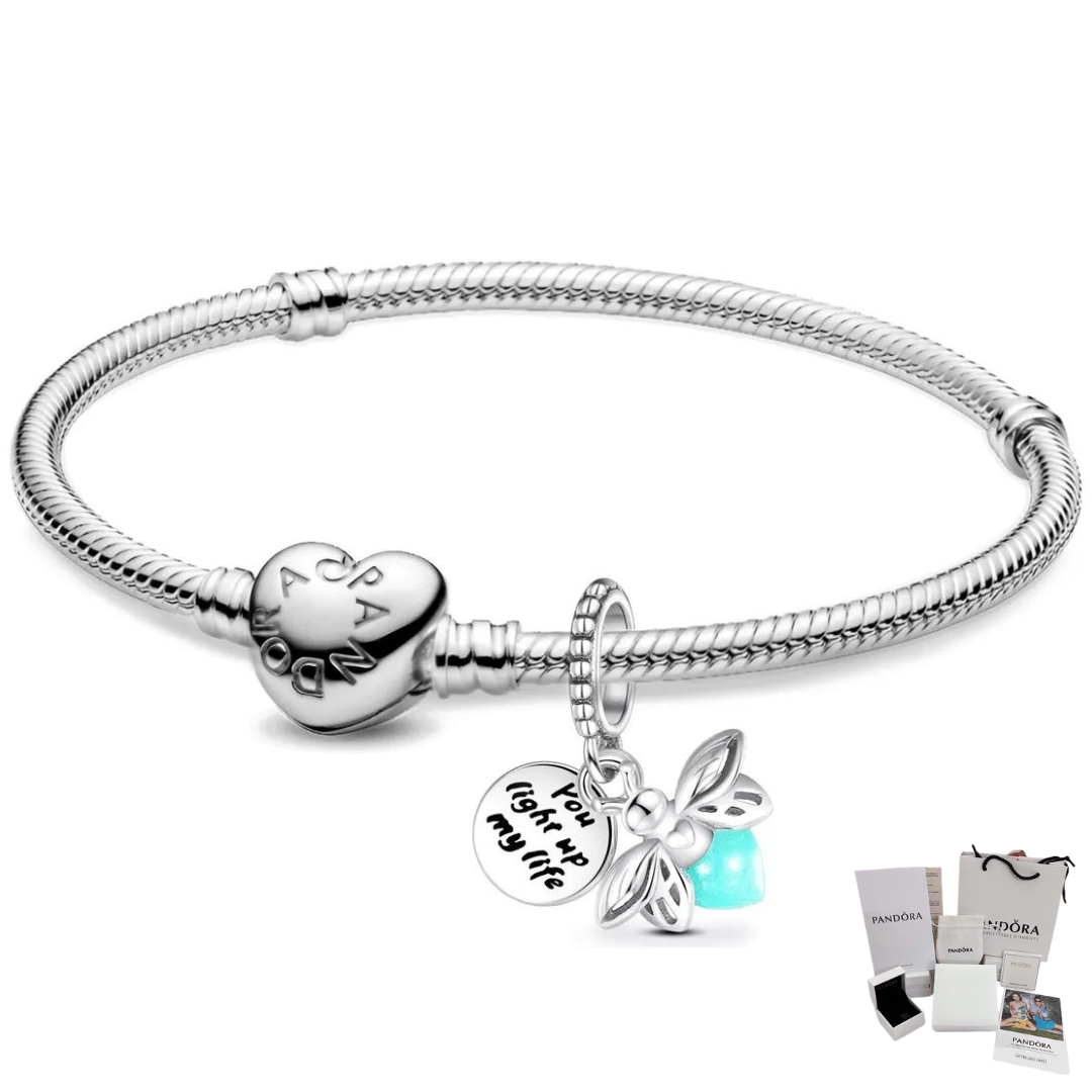 PULSERA PANDORA CORAZON + CHARM EVANGELINE LUCIERNAGA + KIT DE REGALO