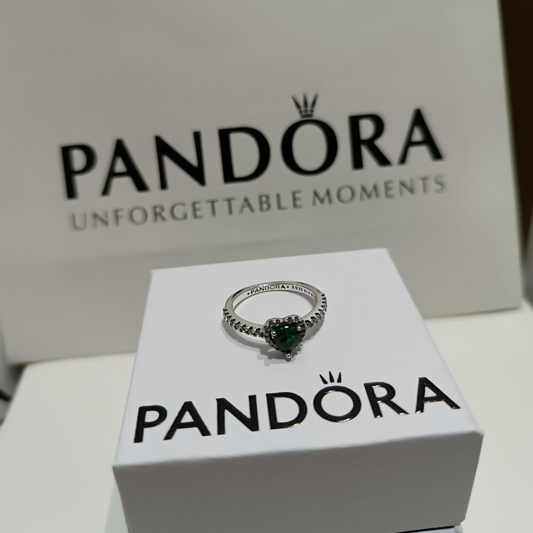 ANILLO PANDORA PROMESA CORAZON ELEVADO VERDE + KIT DE REGALO