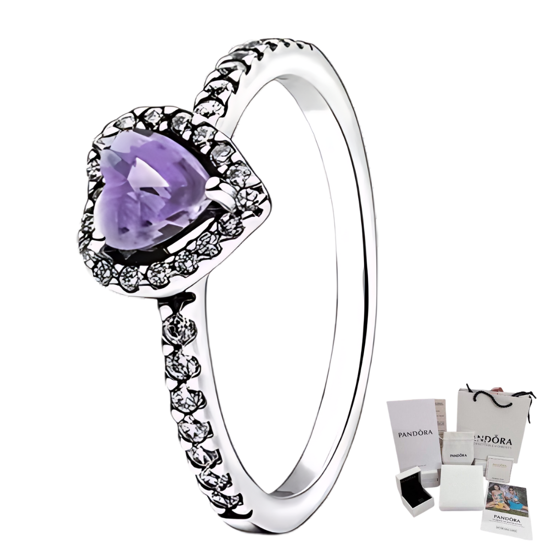 ANILLO PANDORA CORAZON ELEVADO MORADO + KIT DE REGALO