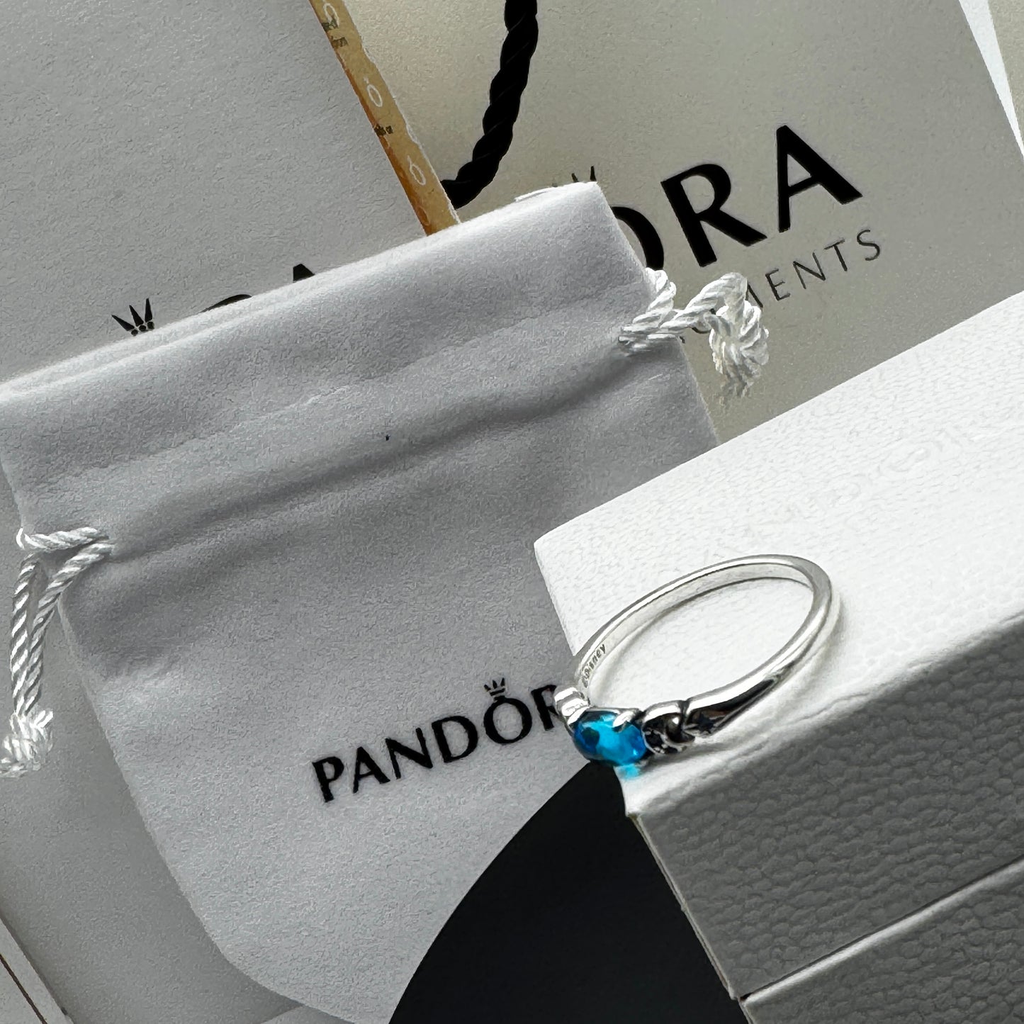 PANDORA RAISED HEART PROMISE RING NAVY BLUE + GIFT KIT 