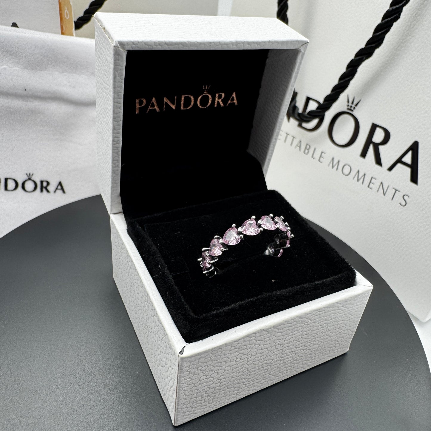 PANDORA RAISED HEART PROMISE RING NAVY BLUE + GIFT KIT 