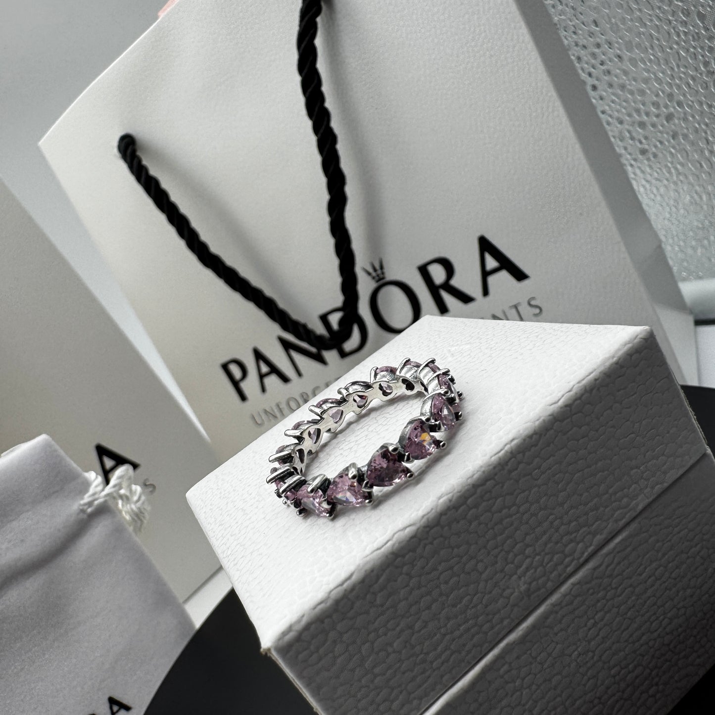 PANDORA RAISED HEART PROMISE RING NAVY BLUE + GIFT KIT 