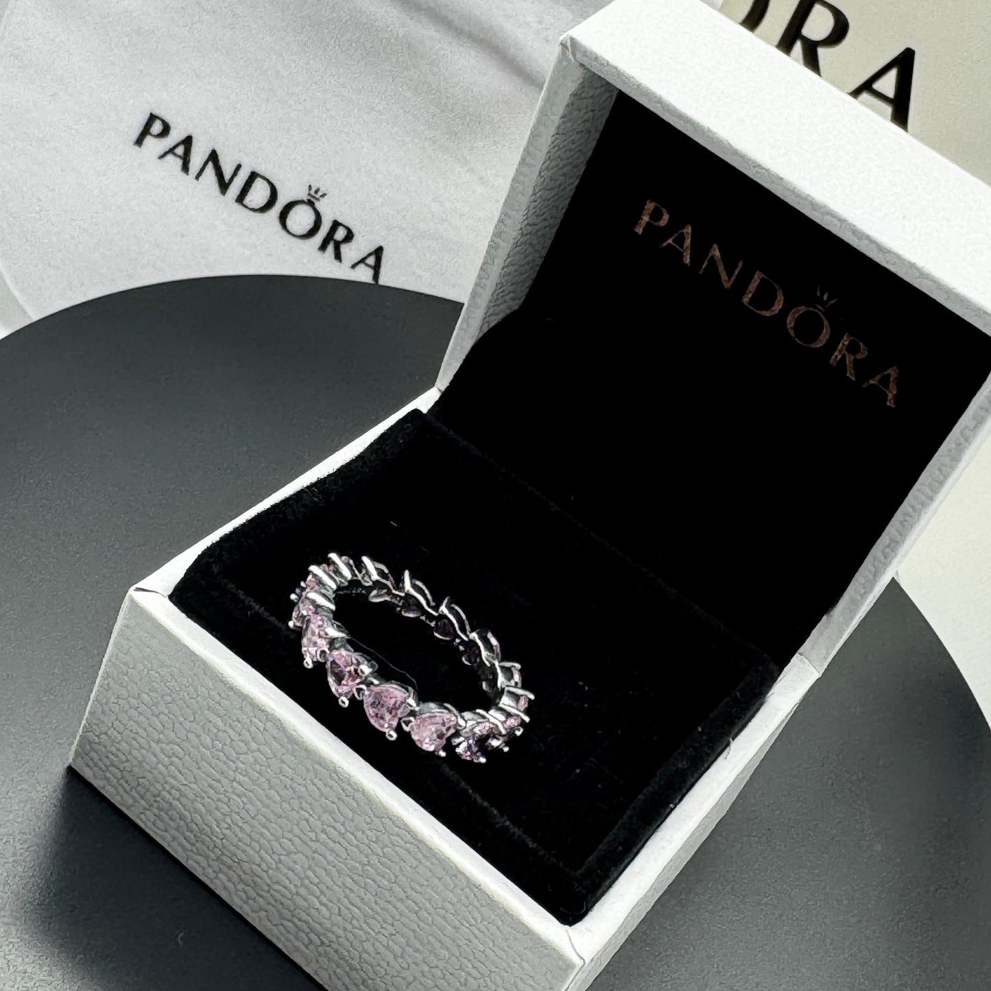 PANDORA RAISED HEART PROMISE RING NAVY BLUE + GIFT KIT 