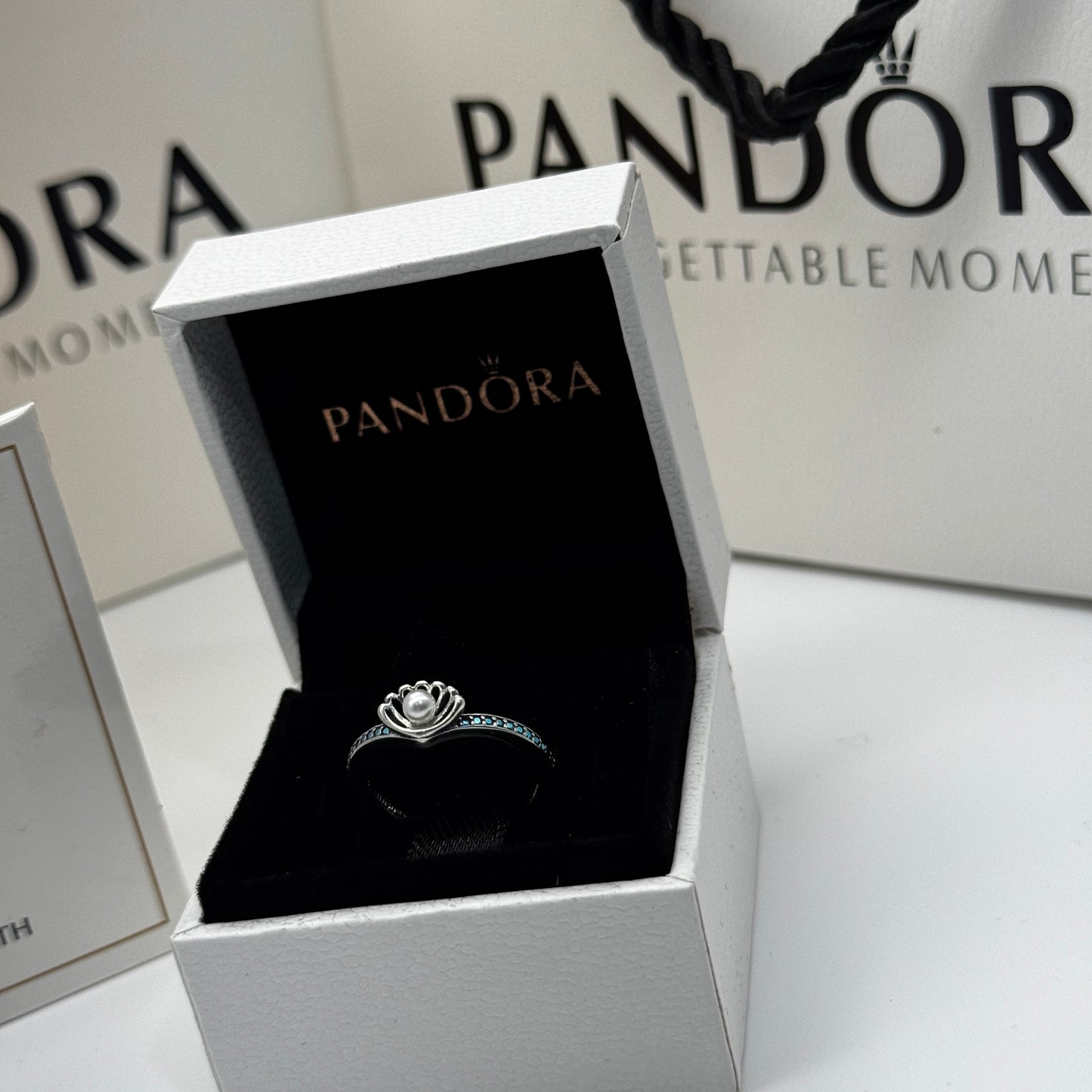 PANDORA RAISED HEART PROMISE RING NAVY BLUE + GIFT KIT 