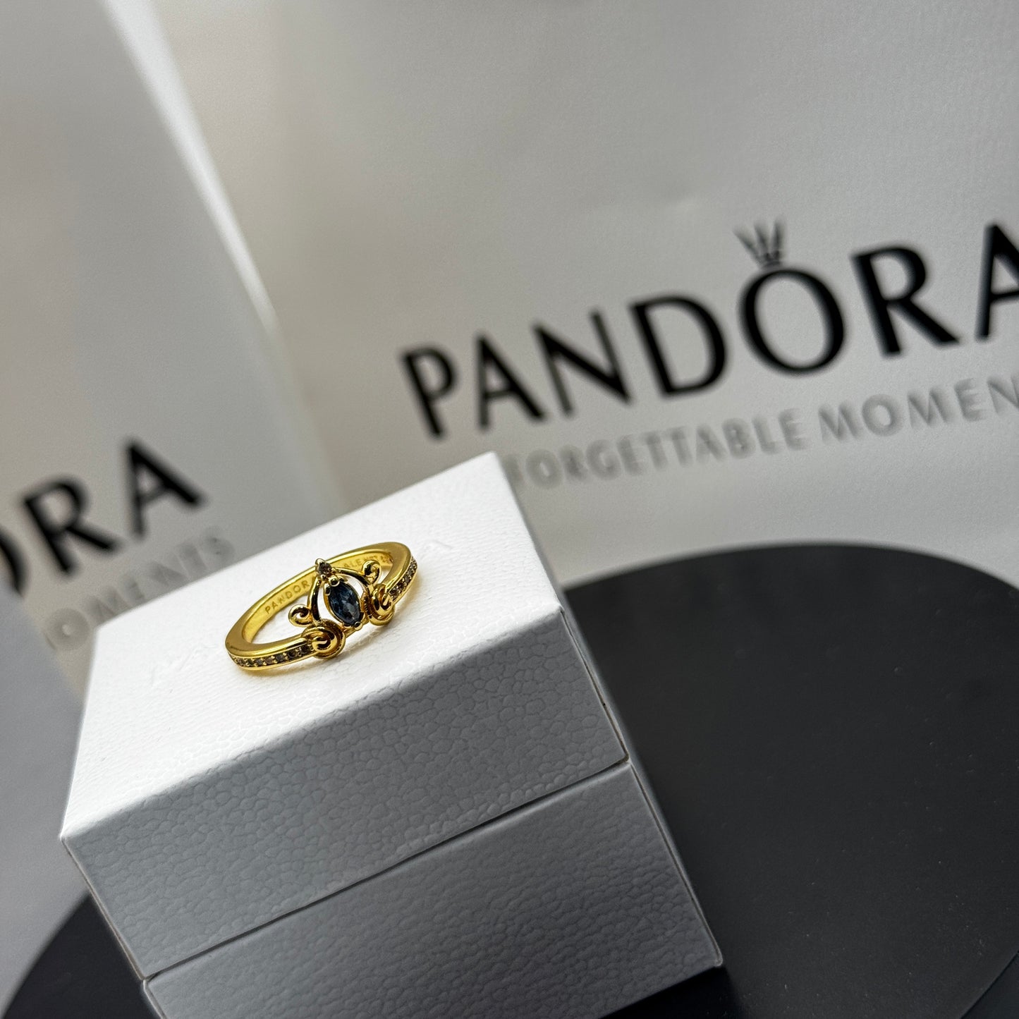 PANDORA RAISED HEART PROMISE RING NAVY BLUE + GIFT KIT 
