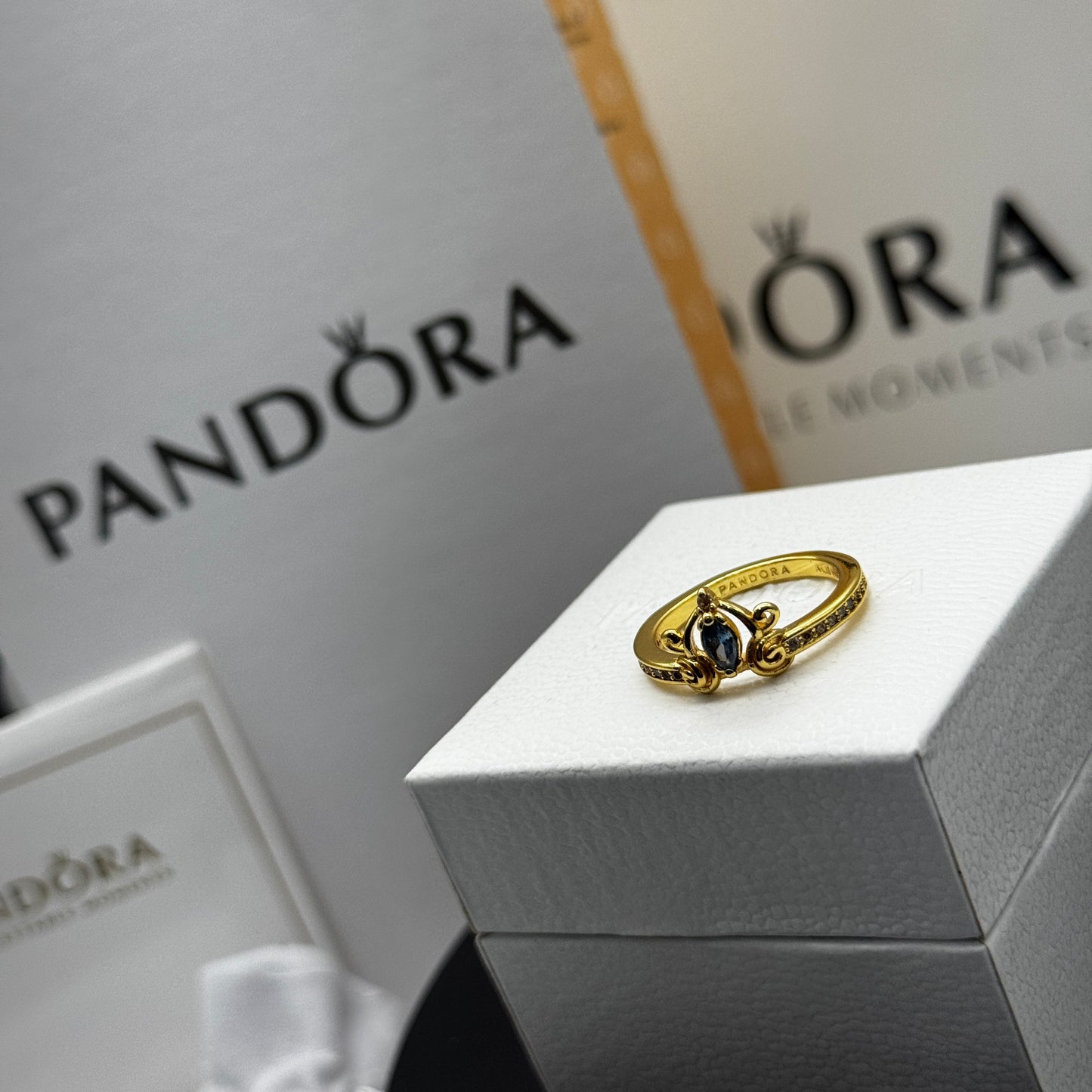 PANDORA RAISED HEART PROMISE RING NAVY BLUE + GIFT KIT 