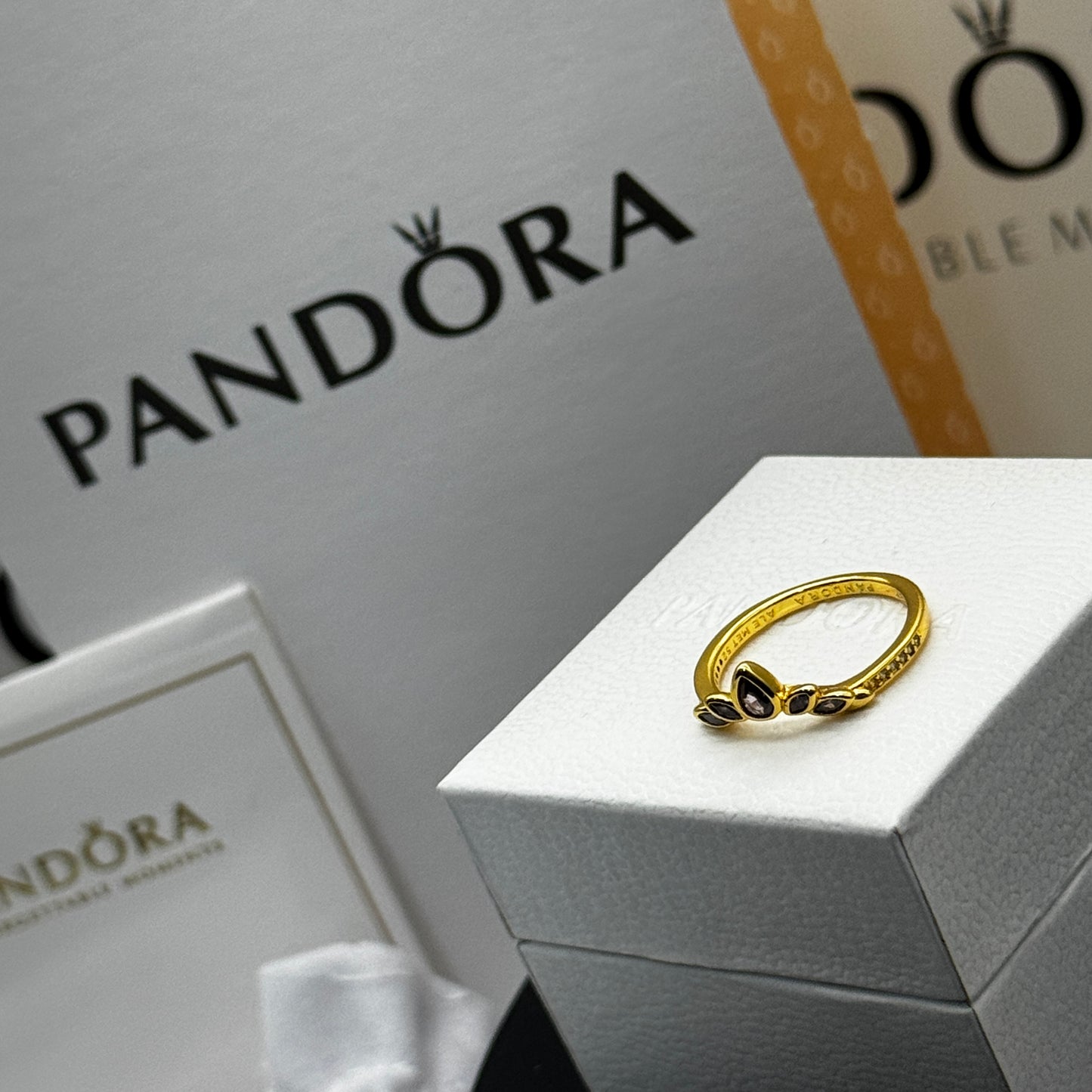 PANDORA RAISED HEART PROMISE RING NAVY BLUE + GIFT KIT 