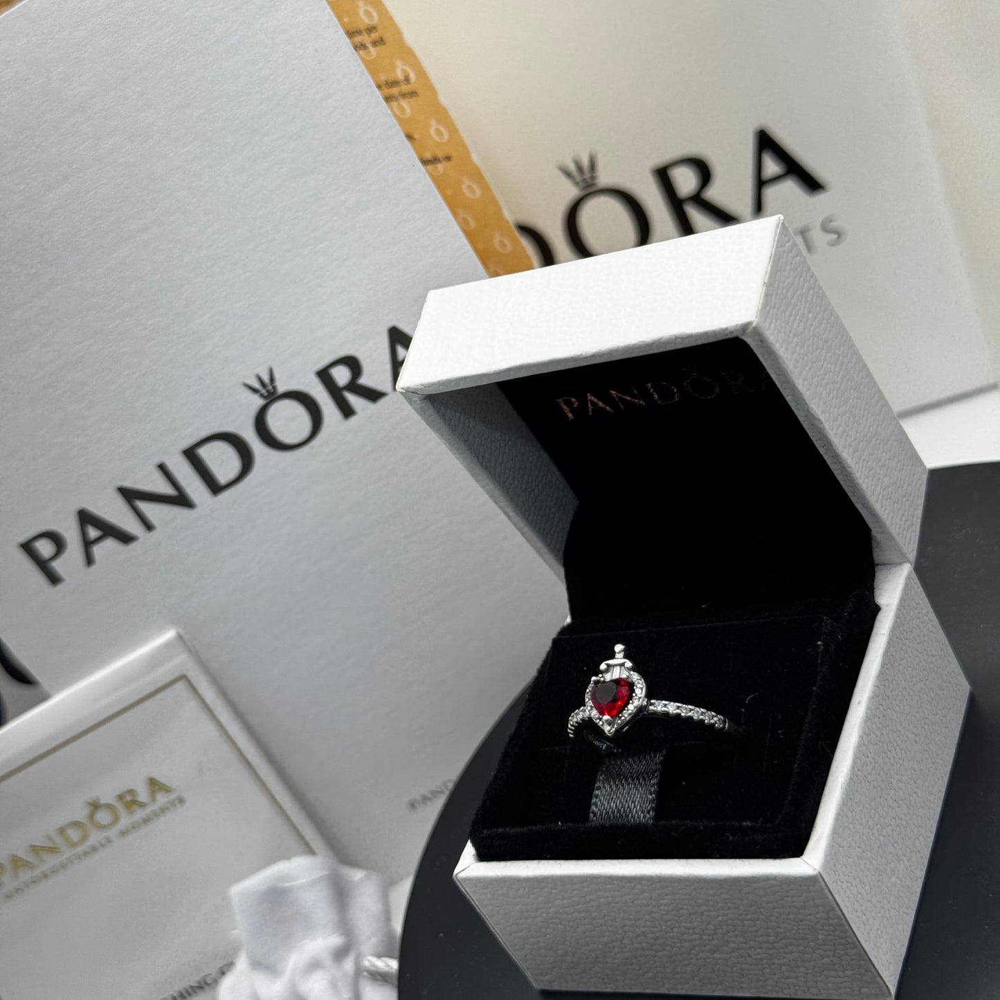 PANDORA RAISED HEART PROMISE RING NAVY BLUE + GIFT KIT 
