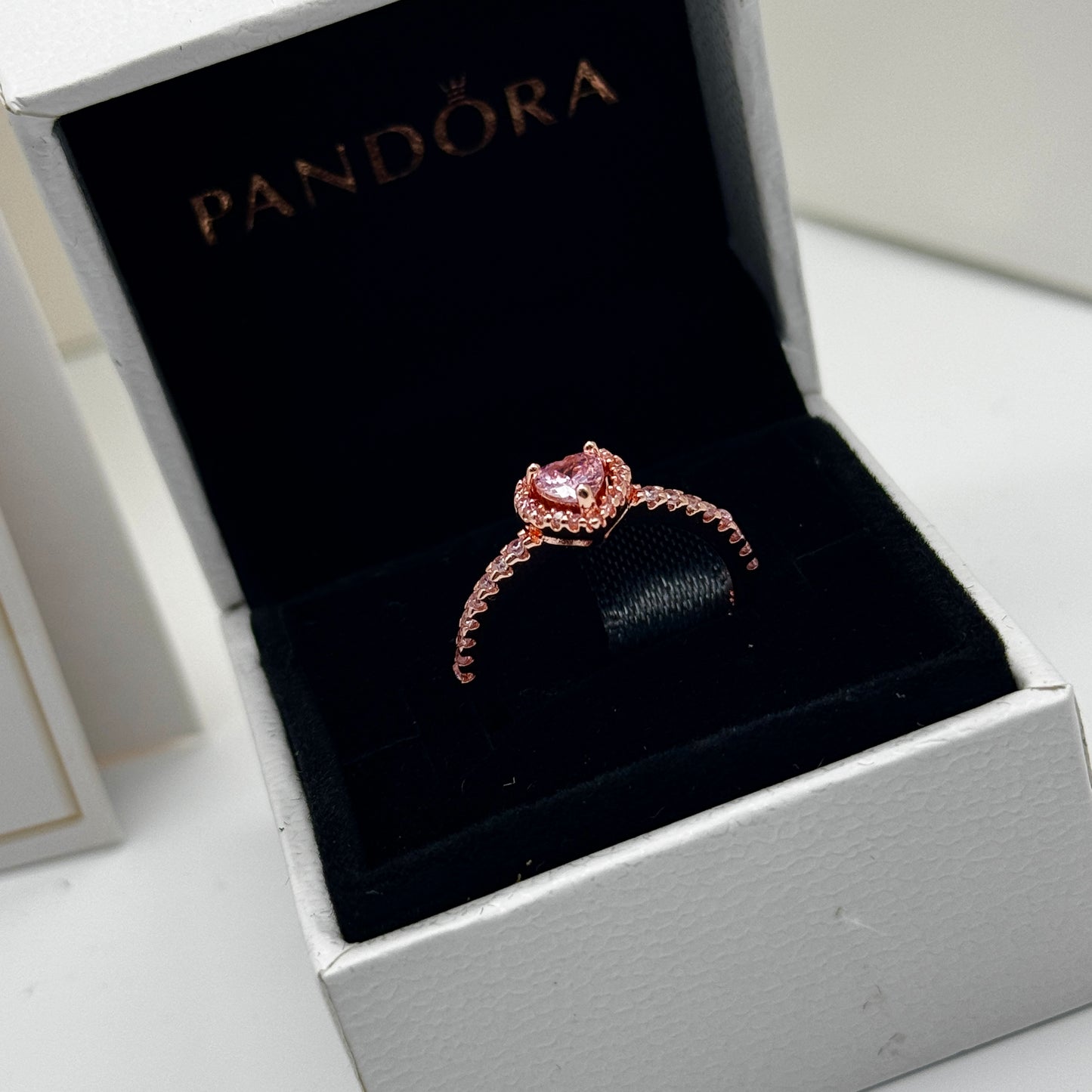 ANILLO PANDORA PROMESA CORAZON BRILLANTE ELEVADO ORO ROSA + KIT DE REGALO
