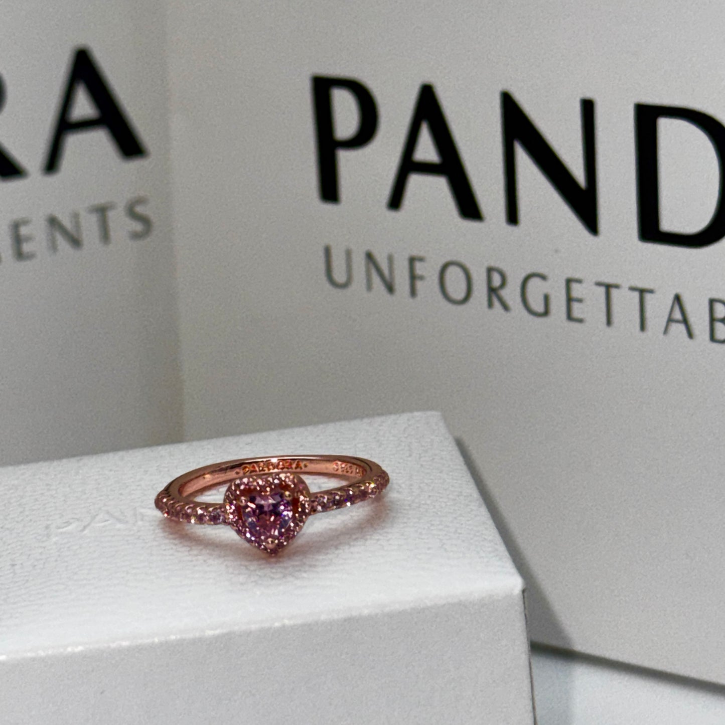 ANILLO PANDORA PROMESA CORAZON BRILLANTE ELEVADO ORO ROSA + KIT DE REGALO