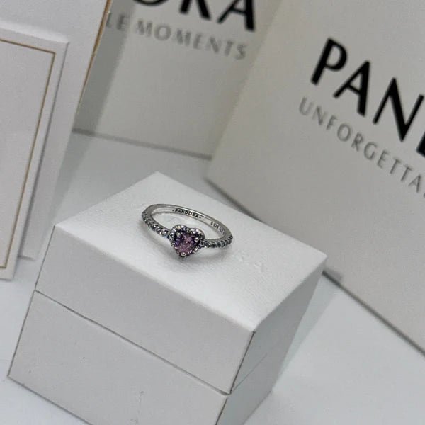 SET CONJUNTO PANDORA CORAZON ROSA PLATA .925 ANILLO + COLLAR + ARETES + KIT DE REGALO ZOCALO ONLINE