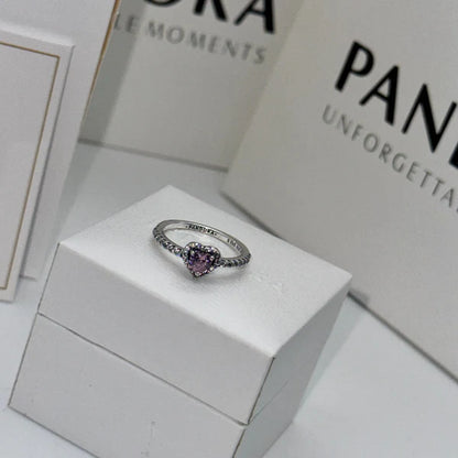 SET CONJUNTO PANDORA CORAZON ROSA PLATA .925 ANILLO + COLLAR + ARETES + KIT DE REGALO ZOCALO ONLINE