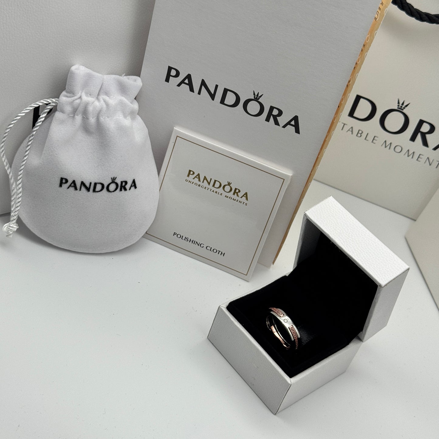 PANDORA SIGNATURE 2-TONE LOGO AND PAVE RING + GIFT KIT