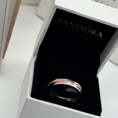 PANDORA SIGNATURE 2-TONE LOGO AND PAVE RING + GIFT KIT