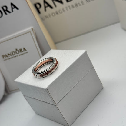 PANDORA SIGNATURE 2-TONE LOGO AND PAVE RING + GIFT KIT