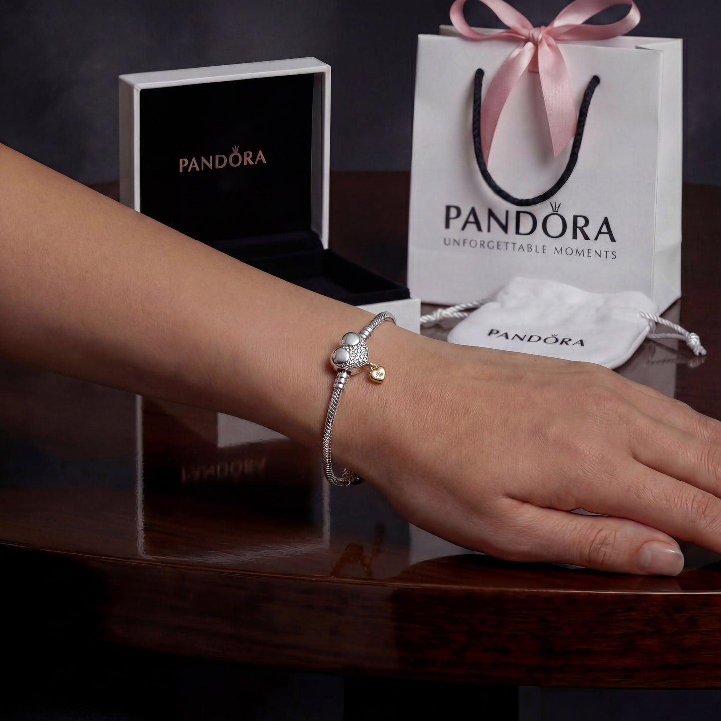 BRAZALETE PULSERA PANDORA MOMENTS CORAZON DISNEY PLATA .925 + KIT DE REGALO ZOCALO ONLINE