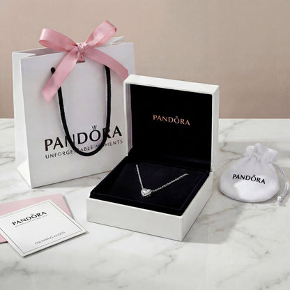 COLLAR CORAZON ELEVADO PANDORA PLATA .925 + KIT DE REGALO ZOCALO ONLINE