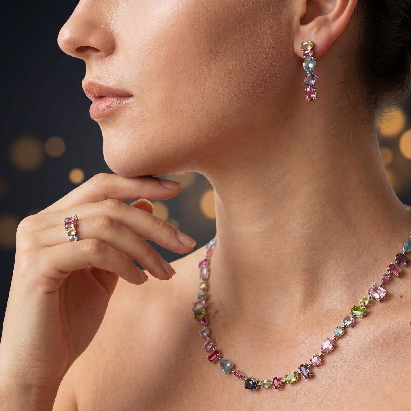 COLLAR GEMA CRISTALES COMPLETO MULTI COLOR SWAROVSKI + KIT DE REGALO ZOCALO ONLINE
