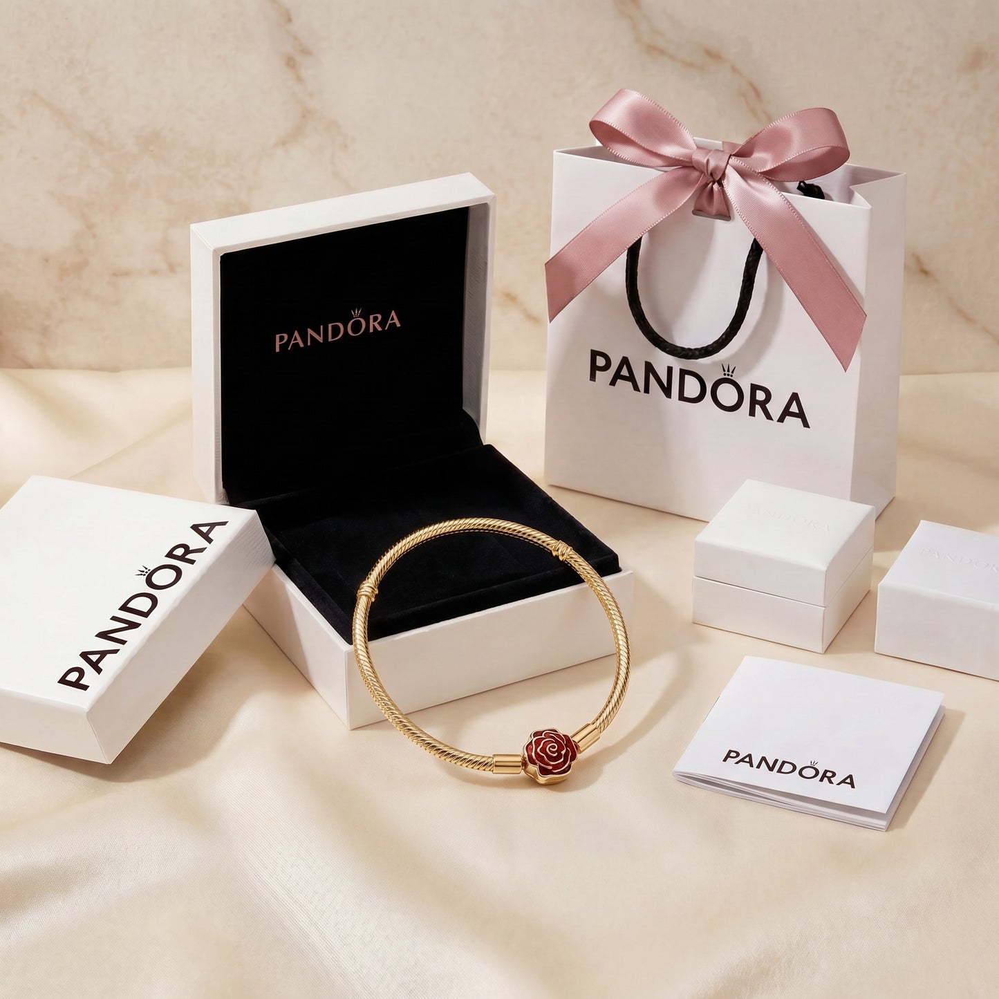 BRAZALETE PULSERA PANDORA ROSA ROJA DISNEY BELLA Y BESTIA ORO DORADO 14K ZOCALO ONLINE