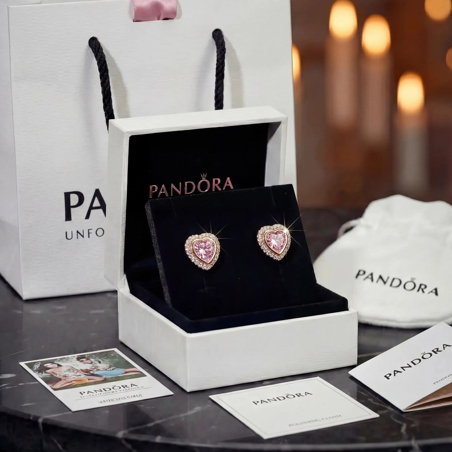 ARETES PENDIENTES PANDORA CORAZON ELEVADO ORO ROSA + KIT DE REGALO ZOCALO ONLINE